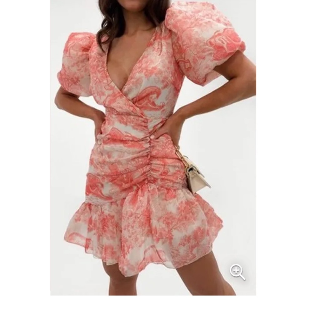 NWT Missguided Porcelain Print Puff Sleeve Mini Dress SZ 13
